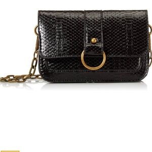Chic Black Snakeskin Crossbody Bag with Gold Accents